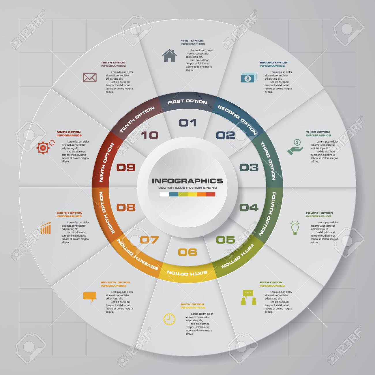 abstract 10 steps modern pie chart infographics elements vector