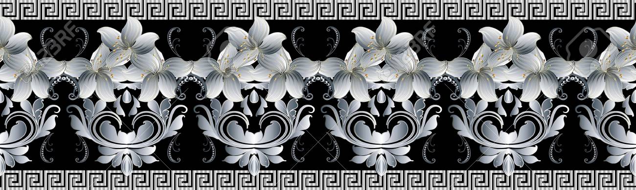 vintage floral seamless border pattern vector black damask damask pattern border