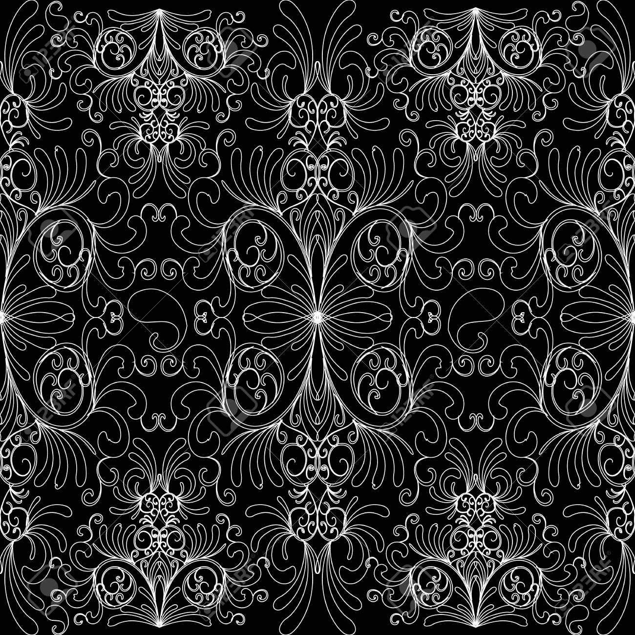 Floral Paisleys Seamless Pattern Floral Vintage Black White