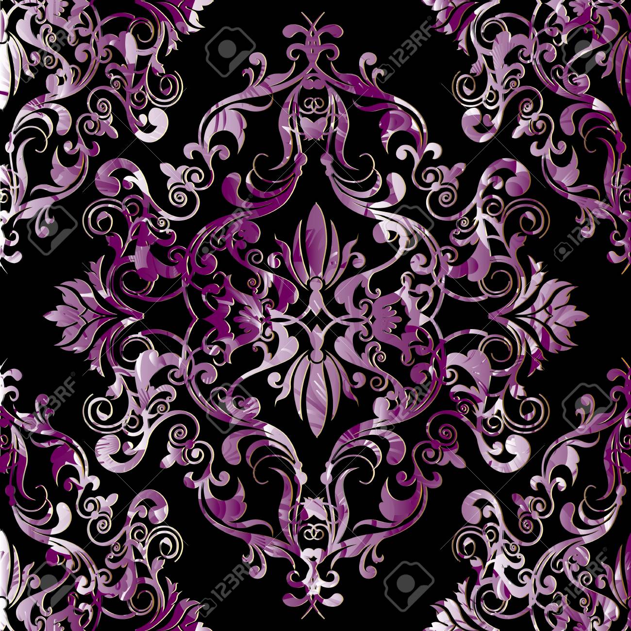 damask seamless pattern black