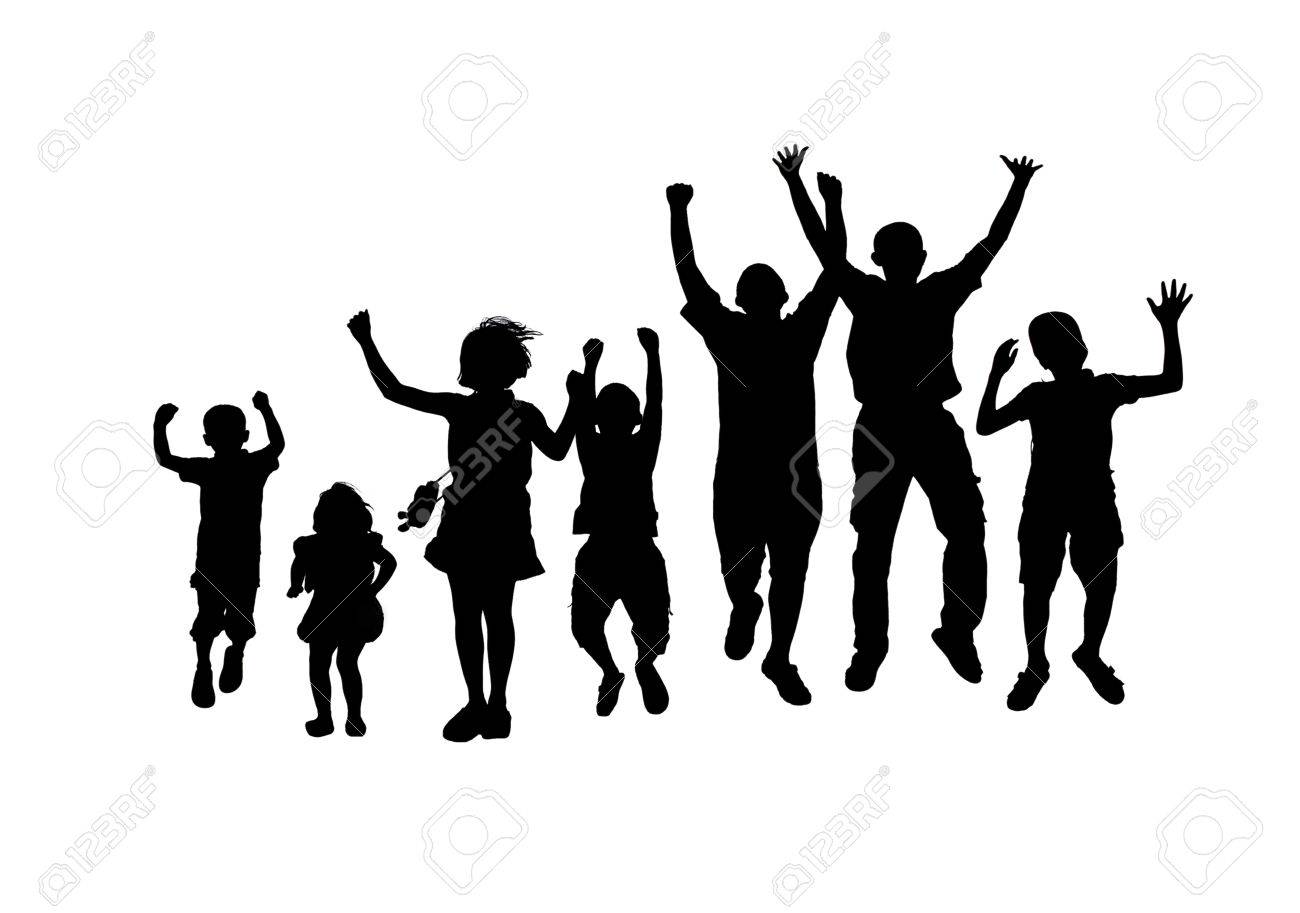 7 人の子供のジャンプのシルエット写真 の写真素材 画像素材 Image