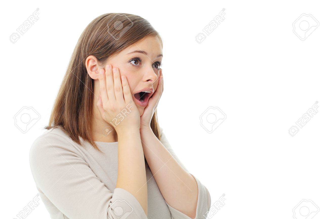 おびえたと無力ななにも疑わない女性が唖然と の写真素材 画像素材 Image