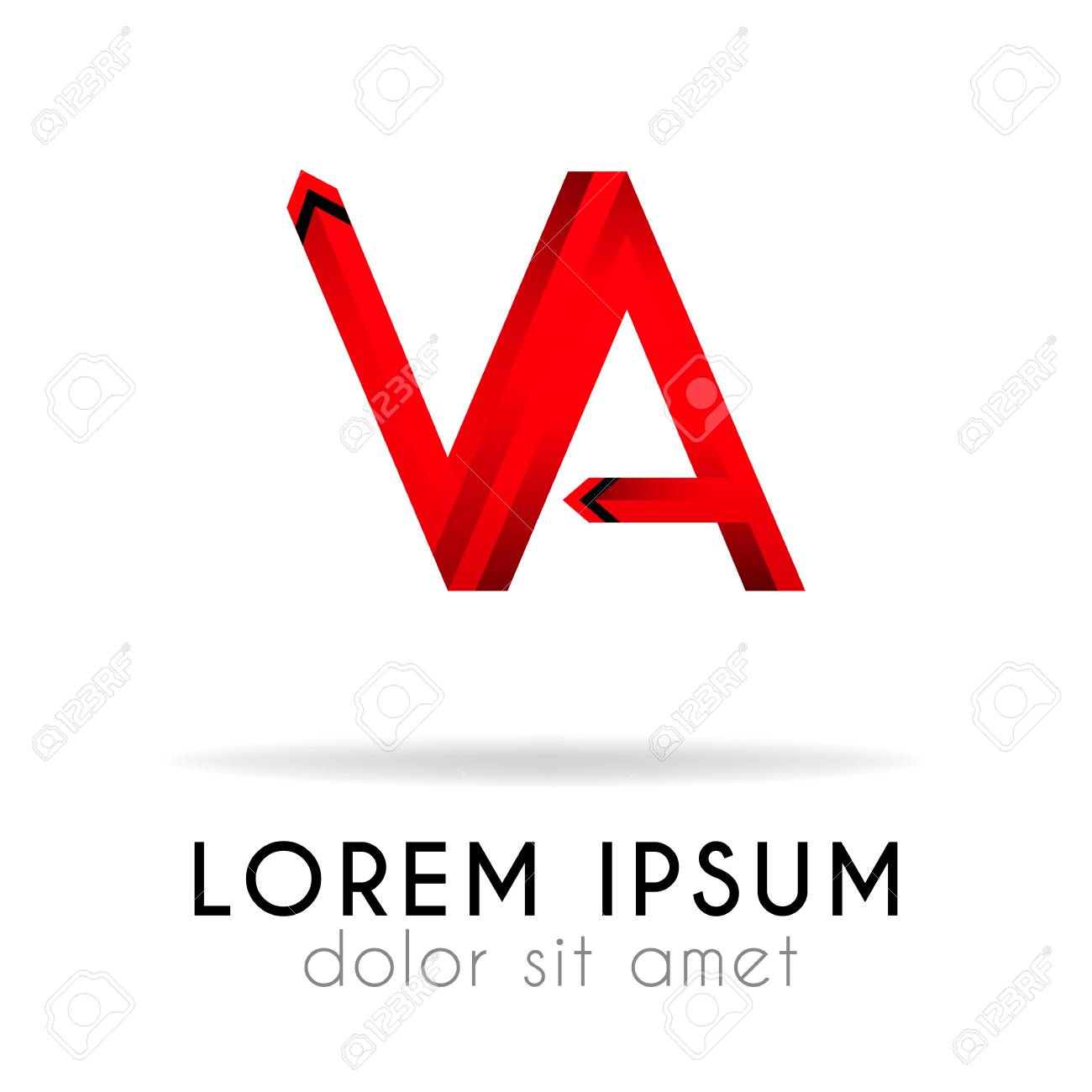ribbon logo in dark red gradation with va letters vector illustration va letters