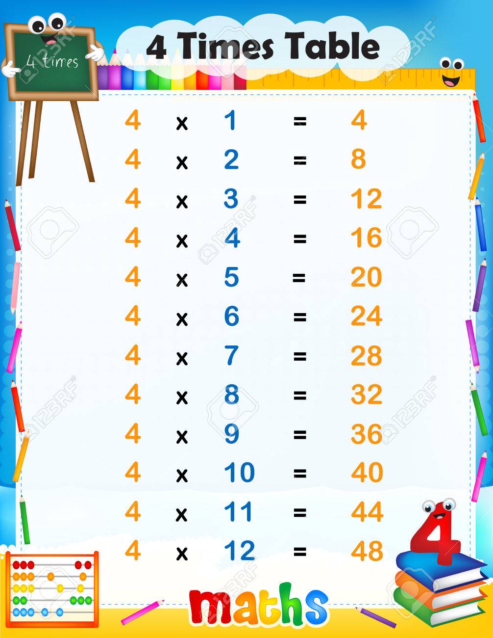イラストかわいい カラフルな数学的な回答えを持つテーブルです 4 回表のイラスト素材 ベクタ Image