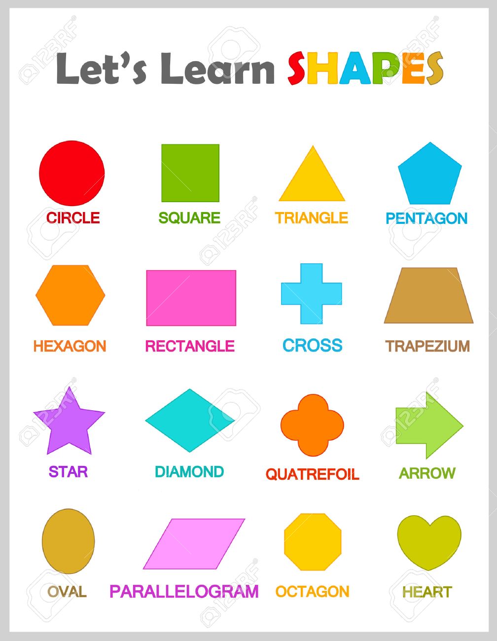 就学前の子供の白い背景で隔離の名前のクリップアート コレクション カラフルな幾何学的形状 のイラスト素材 ベクタ Image