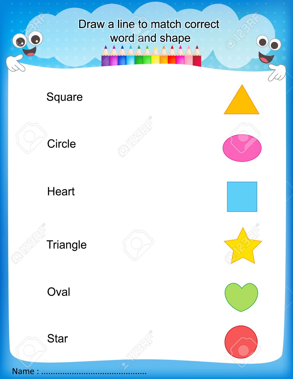 draw a line to match correct word and shape colorful printable