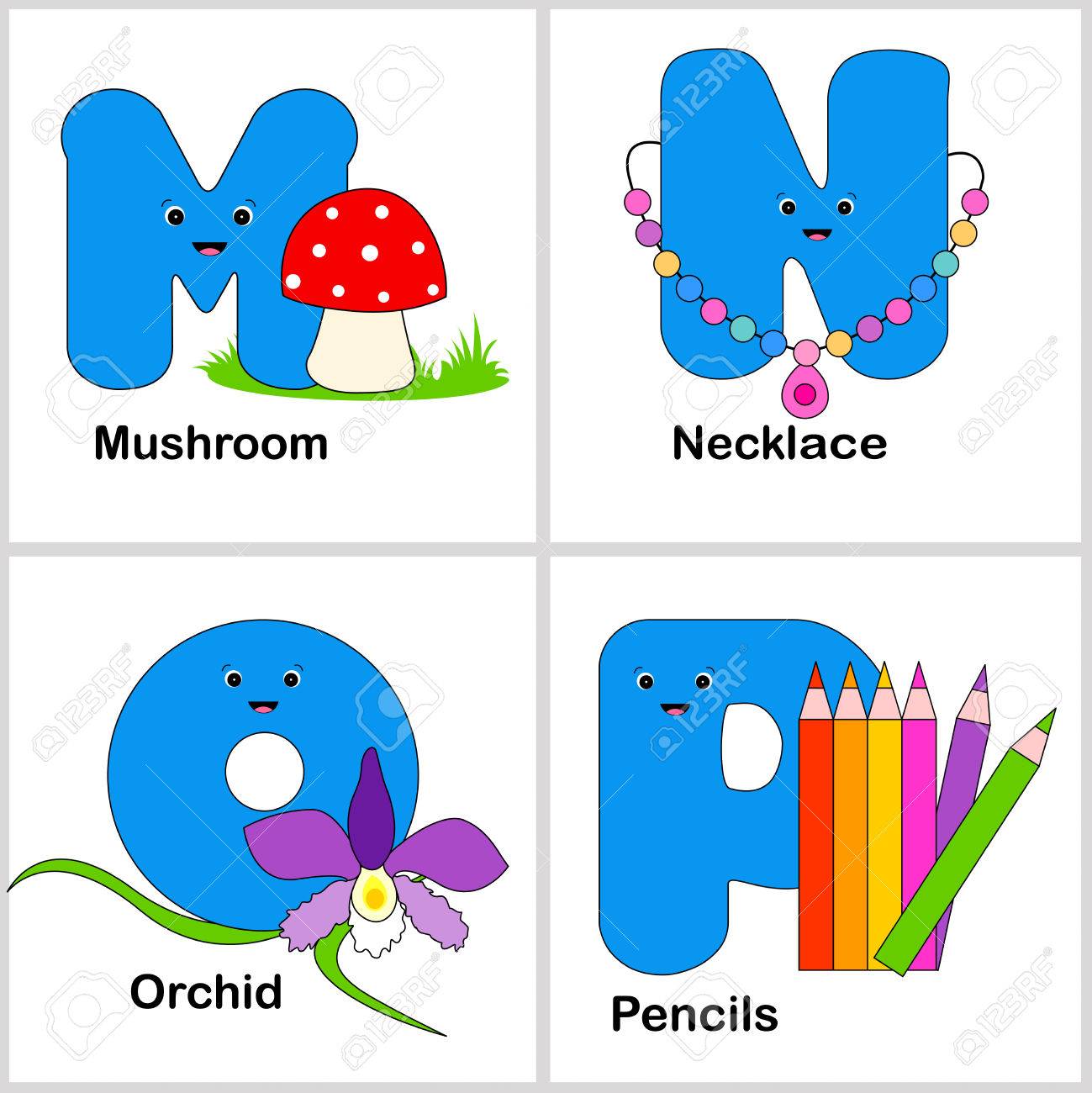 Illustration Of Alphabet Letters M N O P With Beautiful Cliparts Royalty Free Cliparts Vectors And Stock Illustration Image