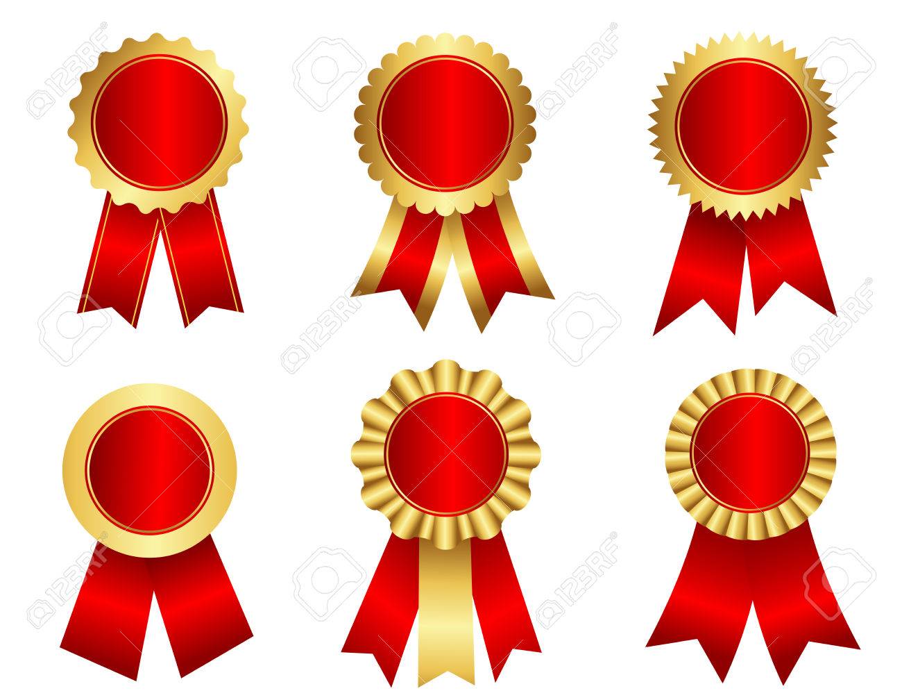 別のコレクションの形空賞リボン光沢のある赤とゴールド 黄金のロゼットは 白で隔離 のイラスト素材 ベクタ Image