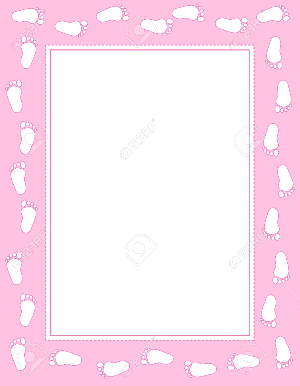 baby girl footprints border frame with empty space to add text