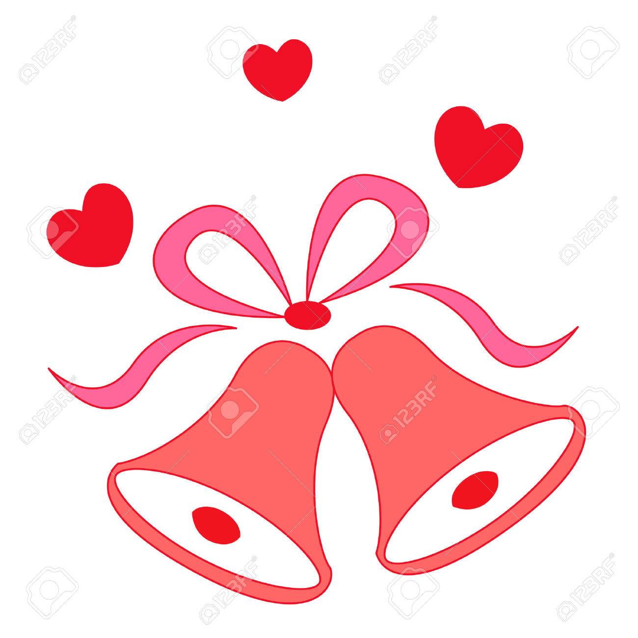 心分離 N の白い背景を持つエレガントな赤い色の結婚式の鐘のイラスト のイラスト素材 ベクタ Image