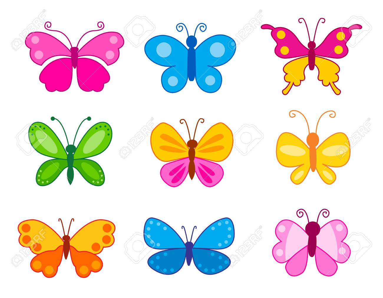 Set Of Colorful Butterflies Isolated On White Background. Royalty Free SVG,  Cliparts, Vectors, and Stock Illustration. Image 38550911., image size:1300x1011