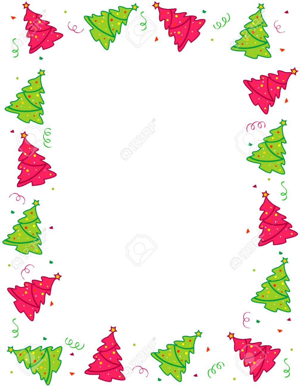 Decorated Colorful Christmas Tree Border Frame Design With Decorated Colorful Christmas Tree Border Frame Design With