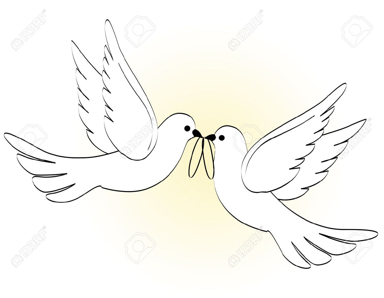 De Palomas Blancas / Palomas Que Llevan Dos Anillos De Boda En La Luz Backgound Amarillo Ilustraciones Vectoriales, Clip Art Vectorizado Libre De Derechos. Image 38546166.