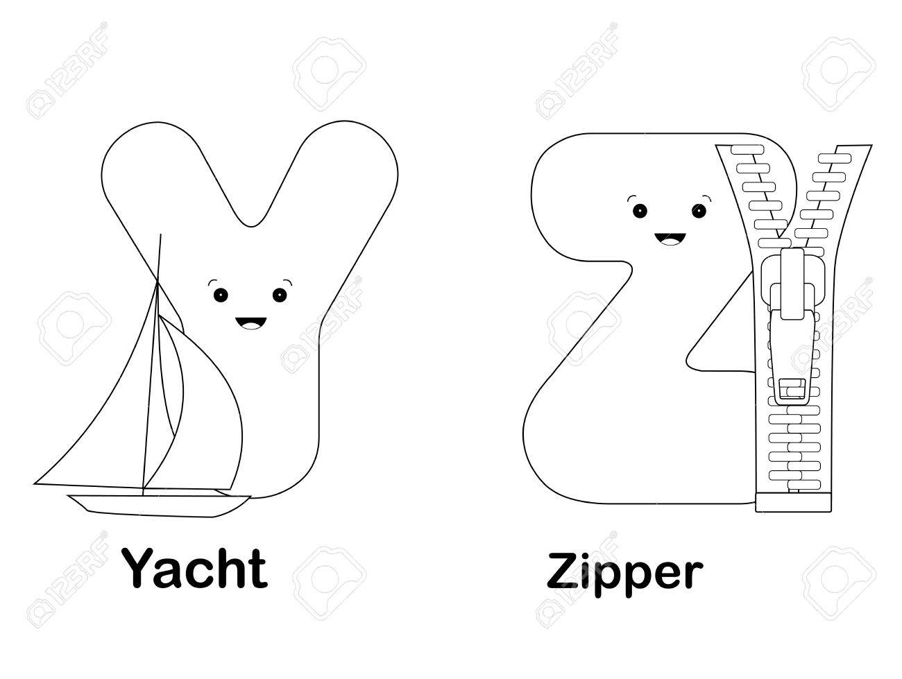 Illustration De La Coloration De L Alphabet Page Lettres Y Z Avec De Belles Cliparts Isole Sur Fond Blanc Clip Art Libres De Droits Vecteurs Et Illustration Image