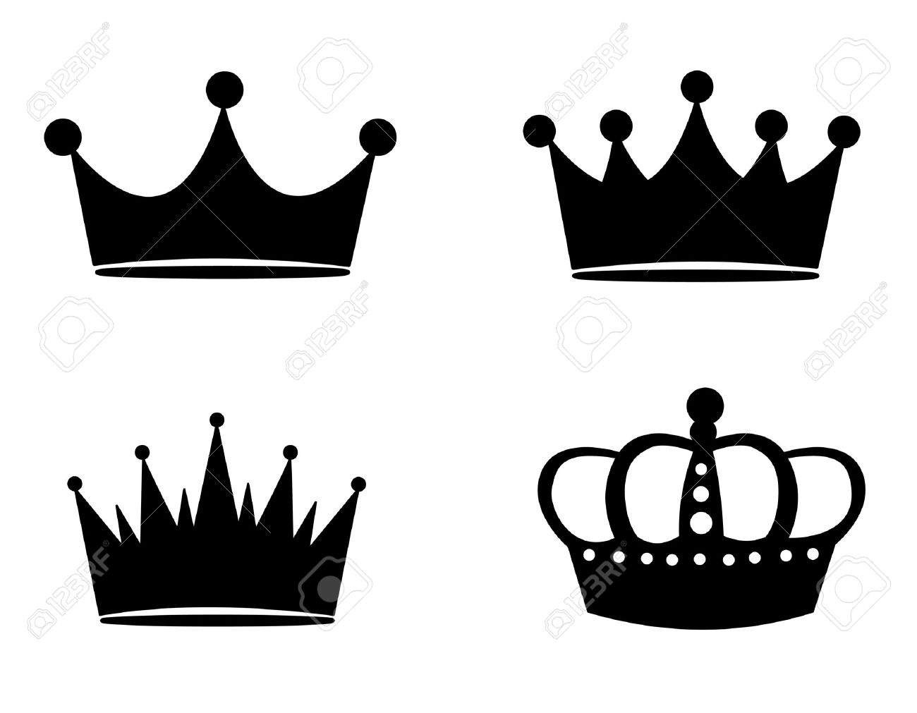 ilustración de siluetas negras corona aislado en fondo blanco