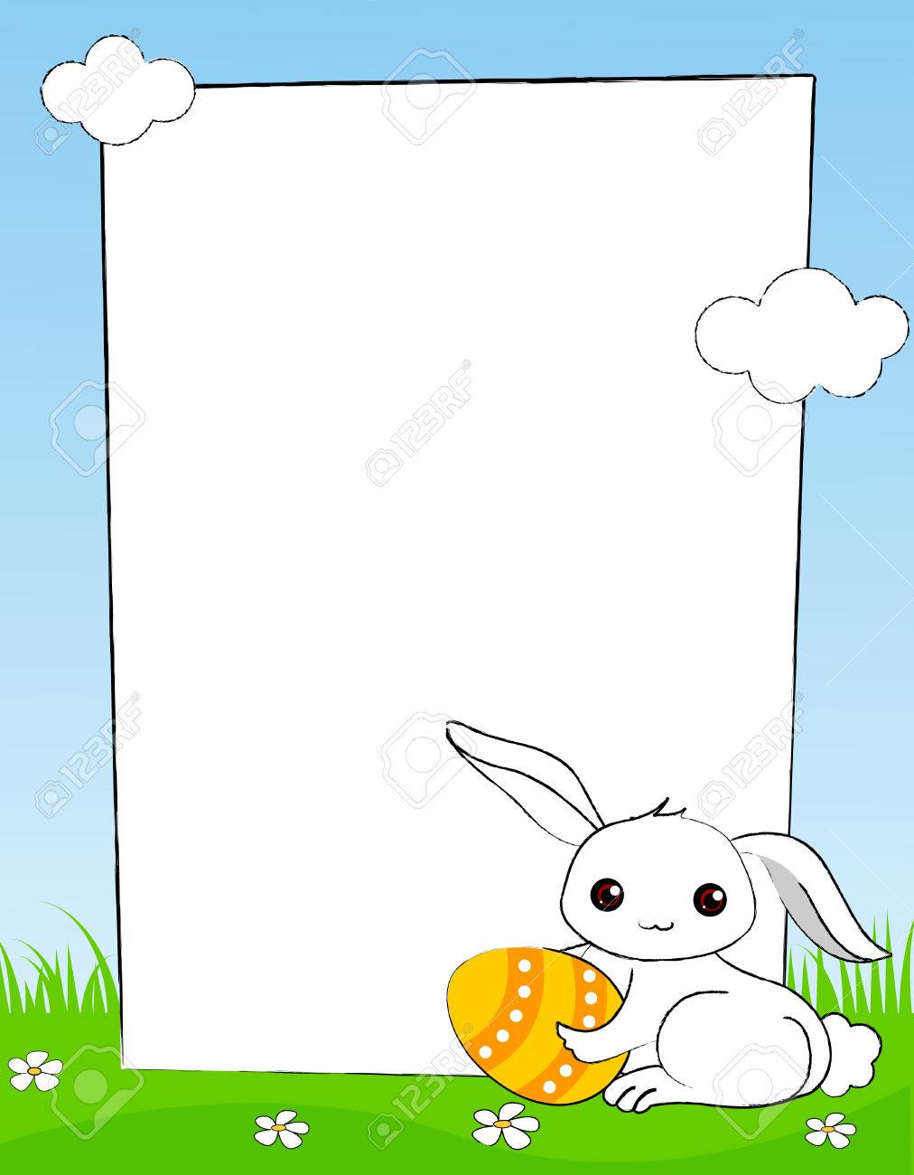 cute white easter bunny with colorful easter egg frame border royalty free cliparts vectors and stock illustration image 38624618