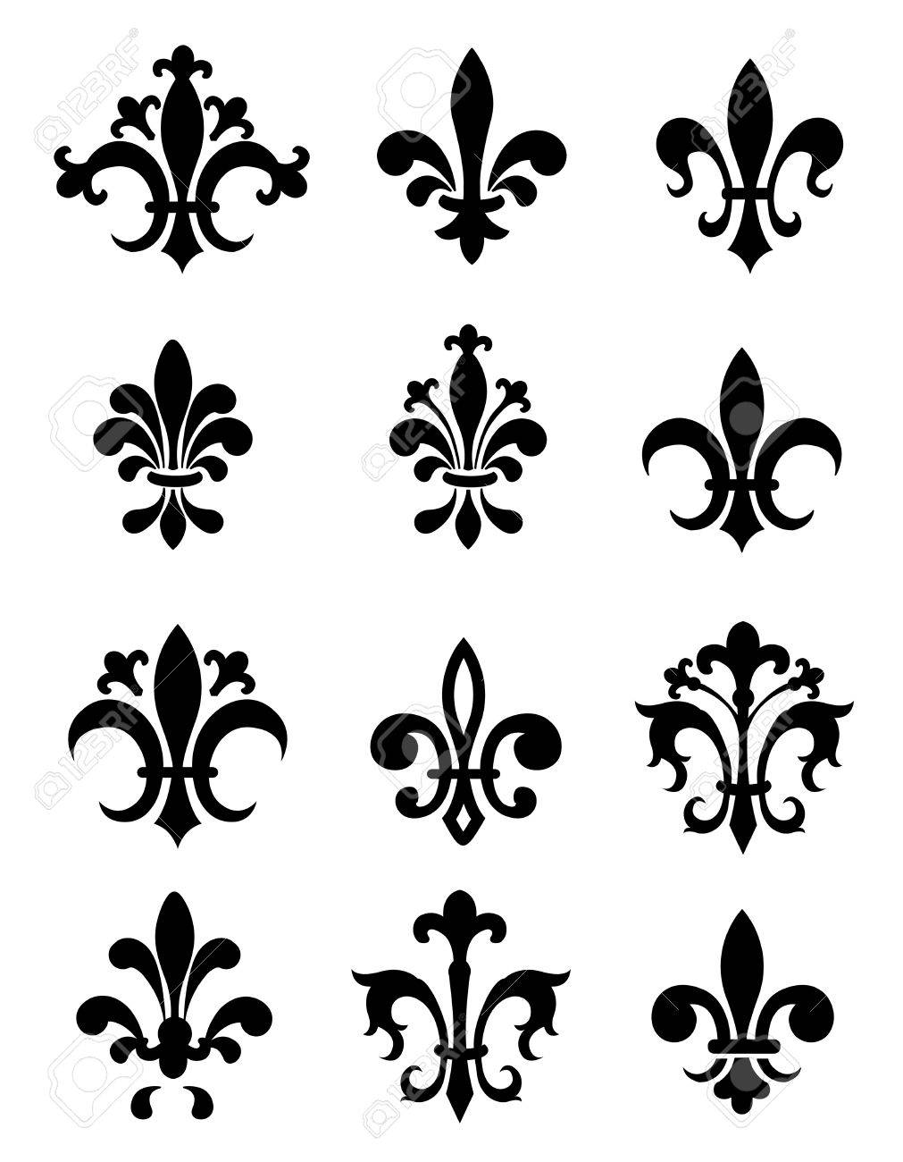 Collection Du Noir Traditionnel Fleur De Lis Dessins Créés Dans Adobe Illustrator Isolé Sur Fond Blanc