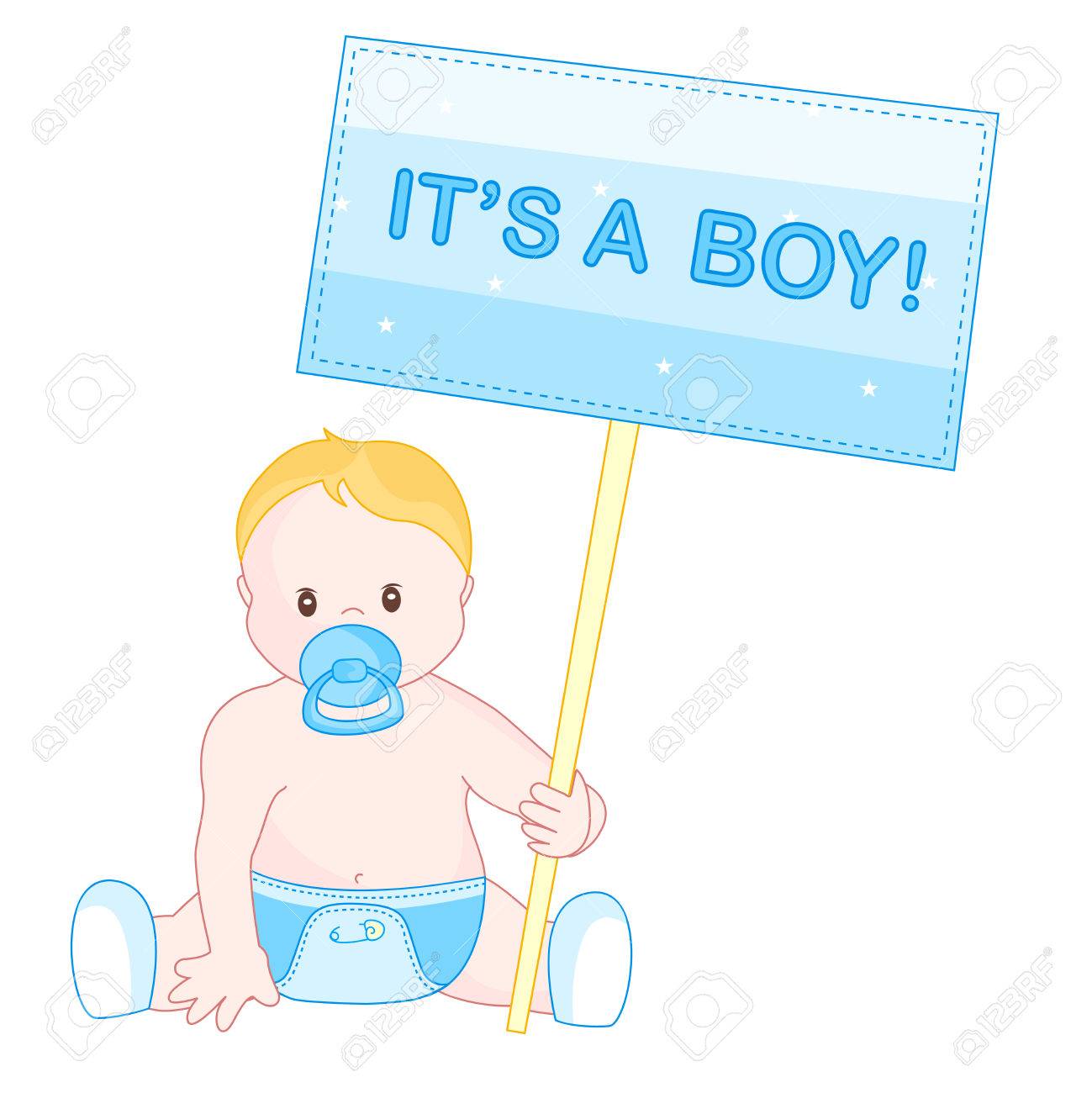 baby announcement clipart with a cute little baby boy sitting