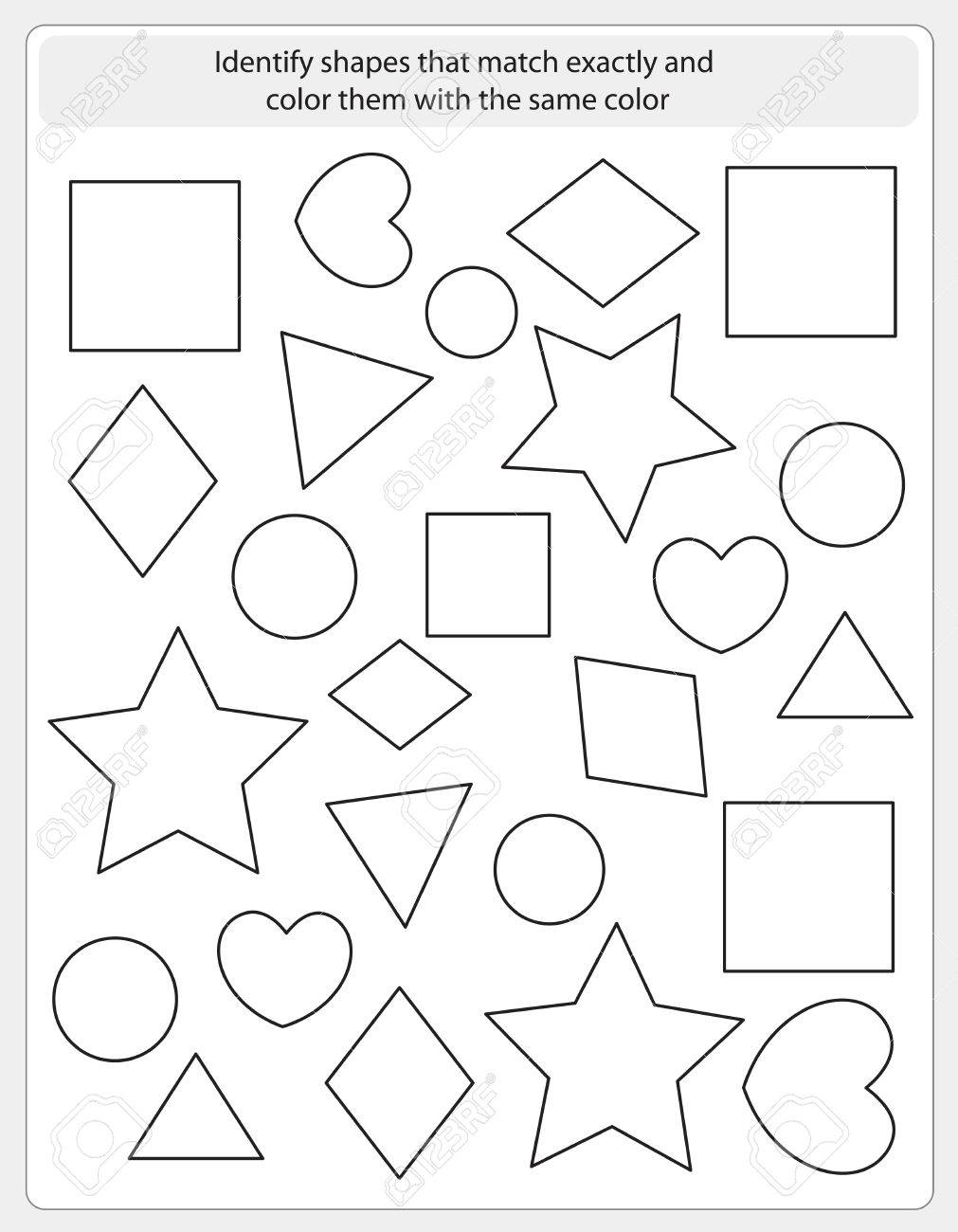 worksheet Vectors Worksheet kids worksheet with shapes to match and color same shape royalty stock vector 38748115