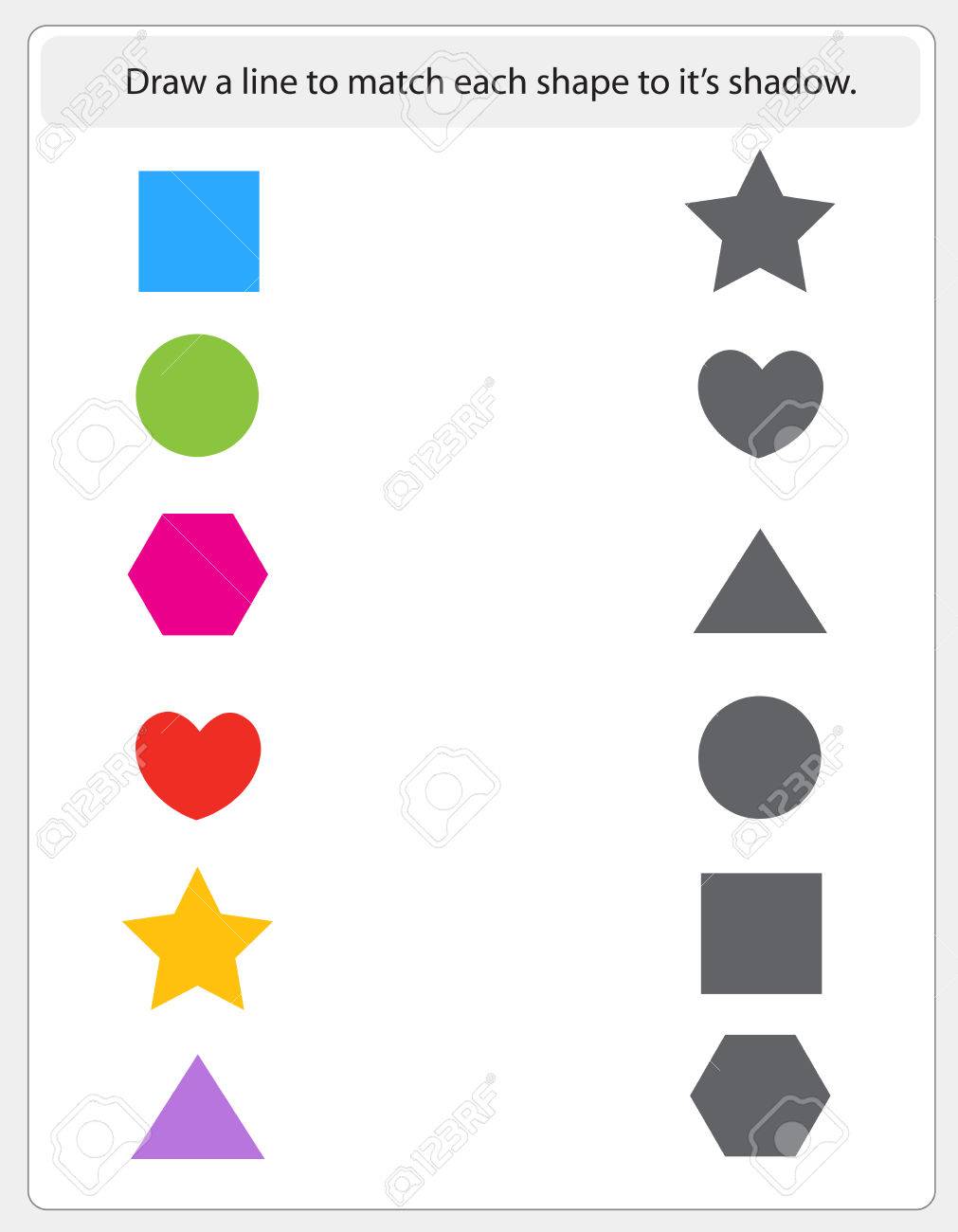 その影と一致する図形を含むワークシートを子供します 子供のための印刷可能な教材 のイラスト素材 ベクタ Image