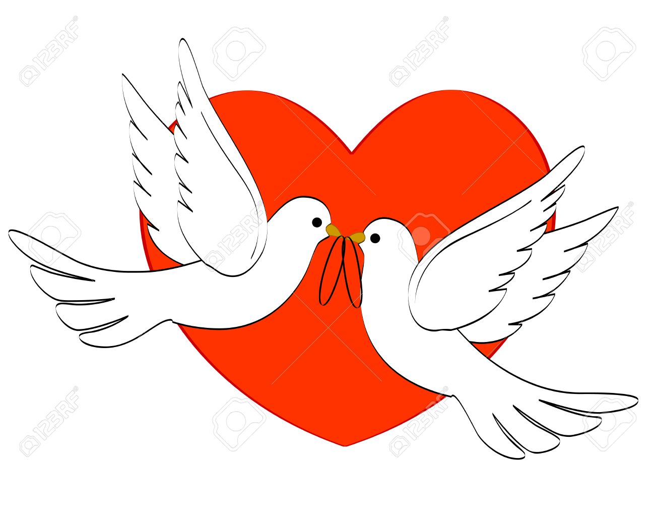 Ilustración De Dos Palomas Blancas / Palomas Que Llevan Dos Anillos De Boda En Backgound Rojo Del Ilustraciones Svg, Vectoriales, Clip Art Vectorizado Libre De Derechos. Image 38748071.