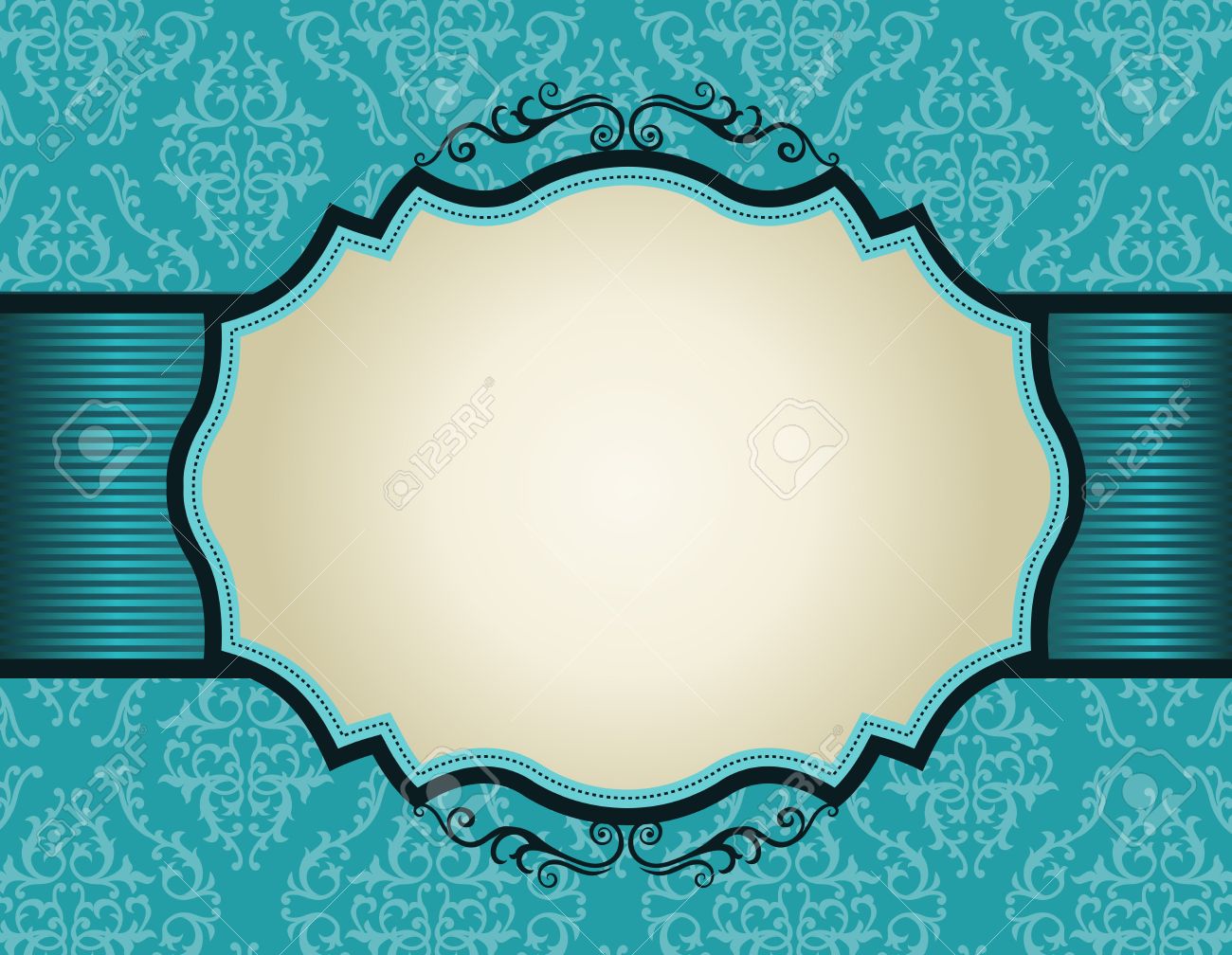 elegant damask pattern background with turquoise ribbon perfect