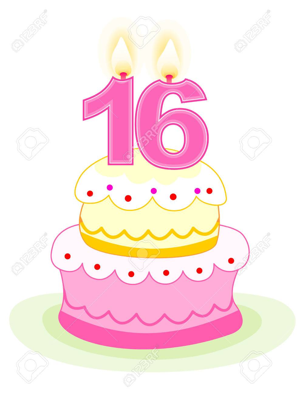 甘い 16 層状誕生日ケーキ数字のキャンドルに分離のイラスト素材 ベクタ Image 3086