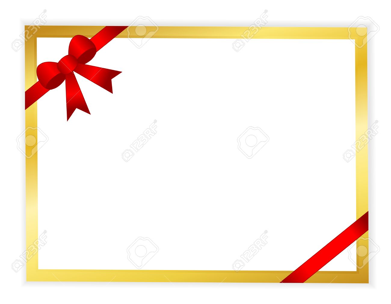 Red Ribbon Bow With White Paper Background With Golden Frame