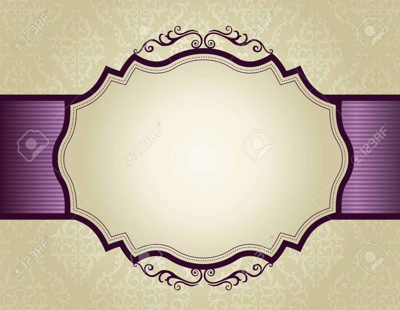 elegant gold and purple damask pattern background with ribbon wedding invitations with purple ribbon