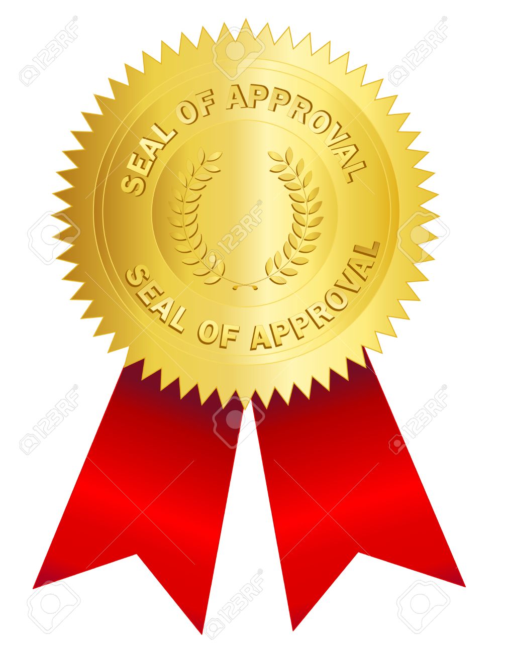 赤いリボンと承認のシールのイラストのイラスト素材 ベクタ Image