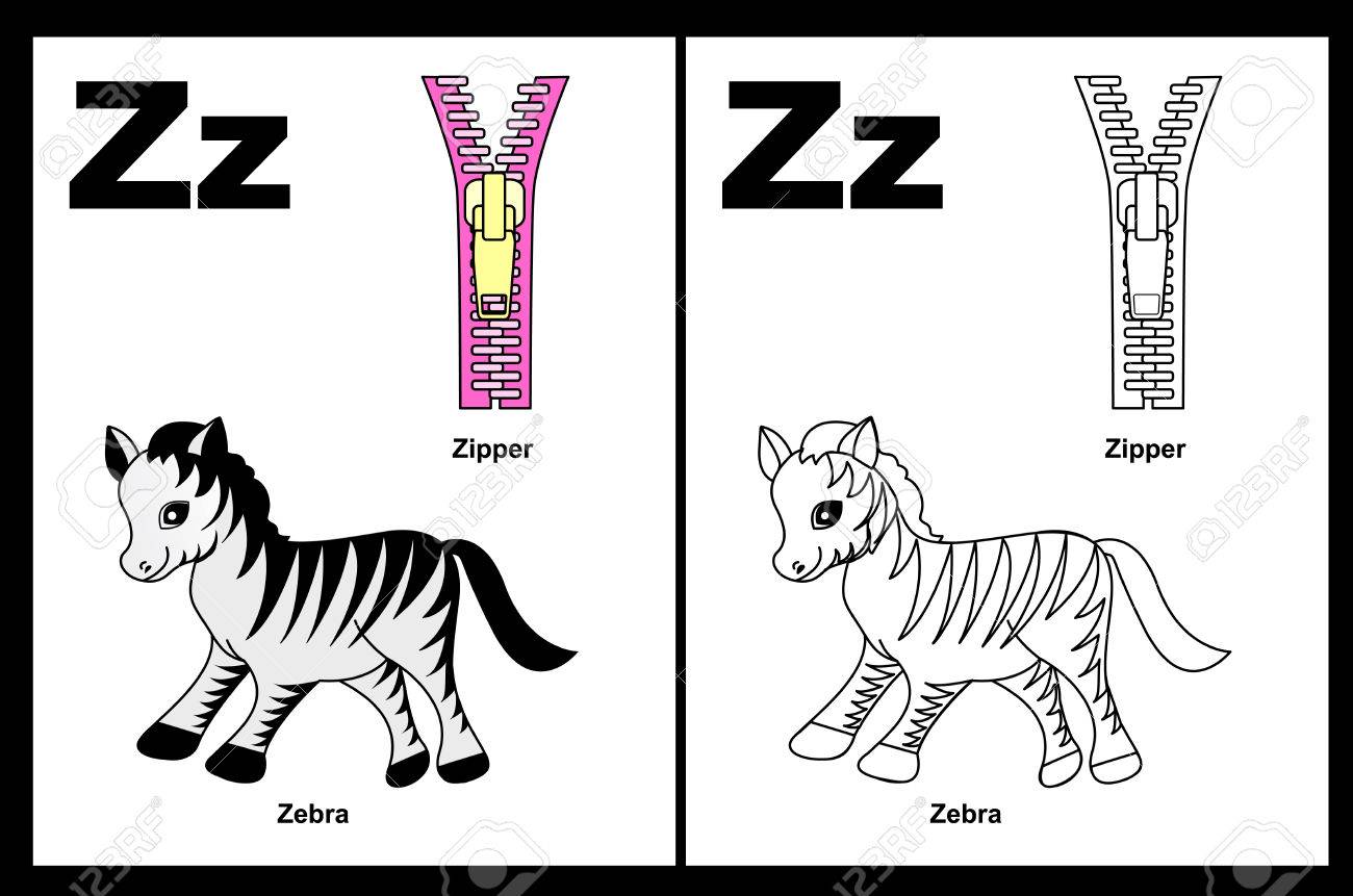 Kids Alphabet Coloring Book Page With Outlined Clip Arts To Color. Letter Z  Royalty Free Svg, Cliparts, Vectors, And Stock Illustration. Image 38910479.