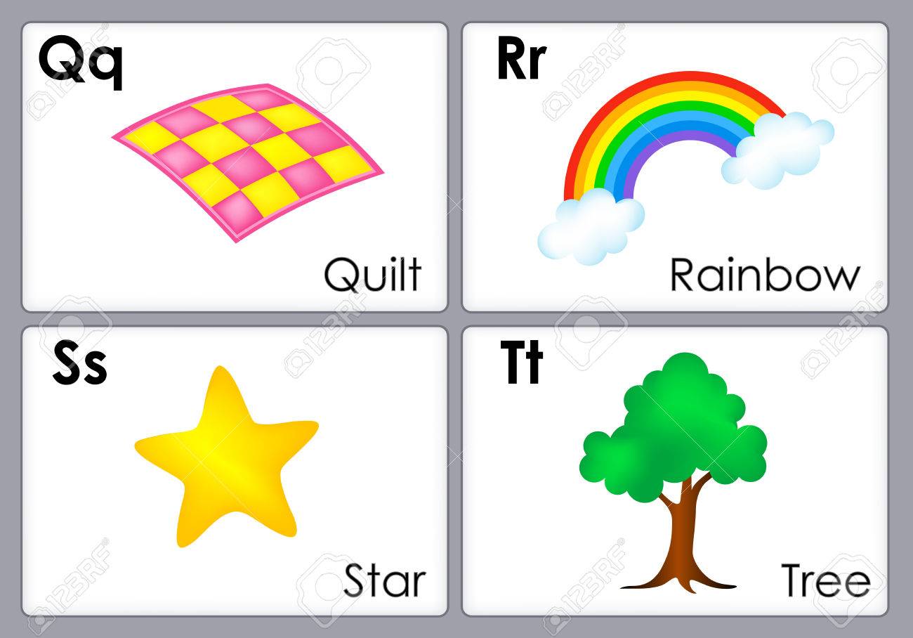 カラフルな写真の印刷フラッシュ カード コレクションでは アルファベット のイラスト素材 ベクタ Image
