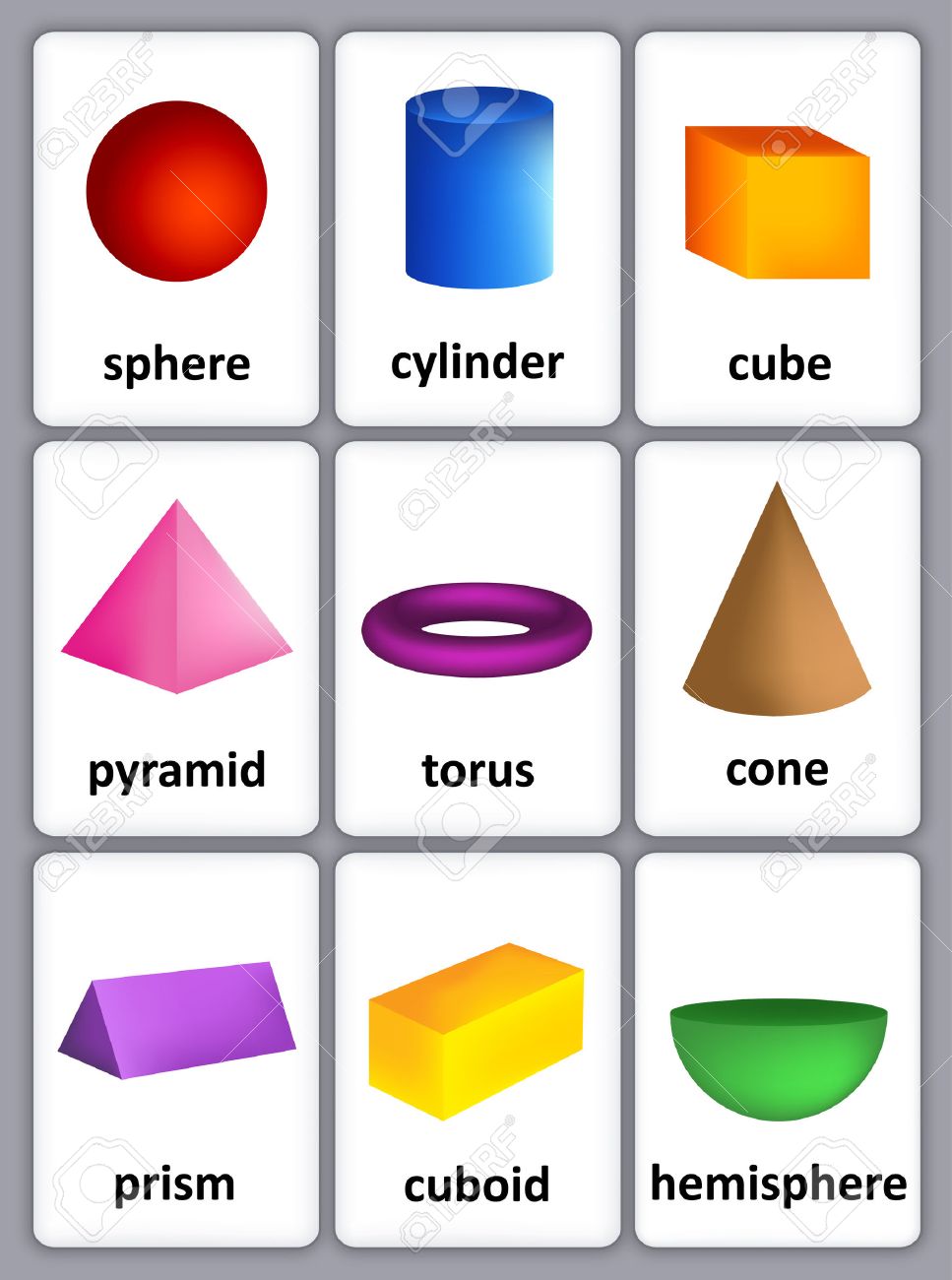 Printable Card Sheet Of A Collection Of Colorful 3D Shapes With Their Correct Name For Kindergarten / Preschool Kids Royalty Free SVG, Cliparts, Vectors, and Stock Illustration. Image 62401684. printable-card-sheet-of-a-collection-of-colorful-3d-shapes-with-their-correct-name-for-kindergarten-preschool-kids-royalty-free-svg-cliparts-vectors-and-stock-illustration-image-62401684