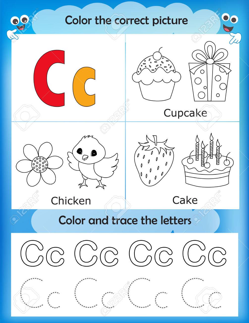 Alphabet Learning Letters Coloring Graphics Printable Worksheet For Preschool Kindergarten Kids Letter C