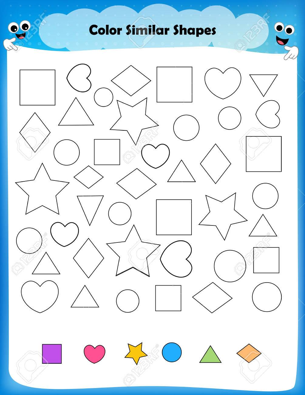worksheet Preschool Pattern Worksheets worksheet color similar shapes for preschool kids stock vector 68974179