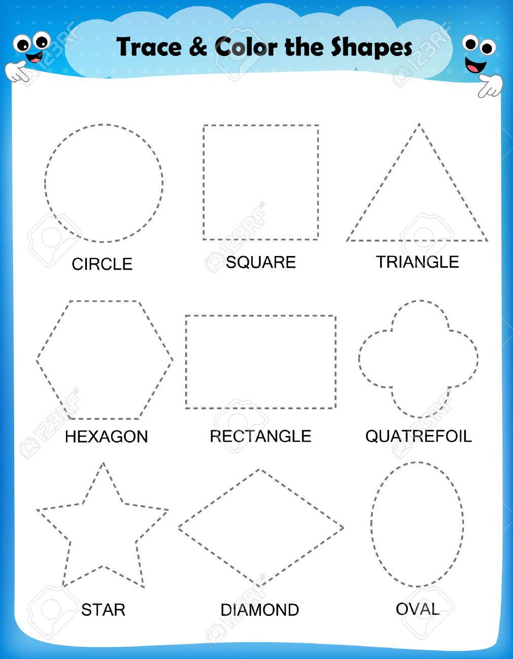 worksheet Vectors Worksheet preschool worksheet trace the shapes and color basic writing coloring practice stock vector