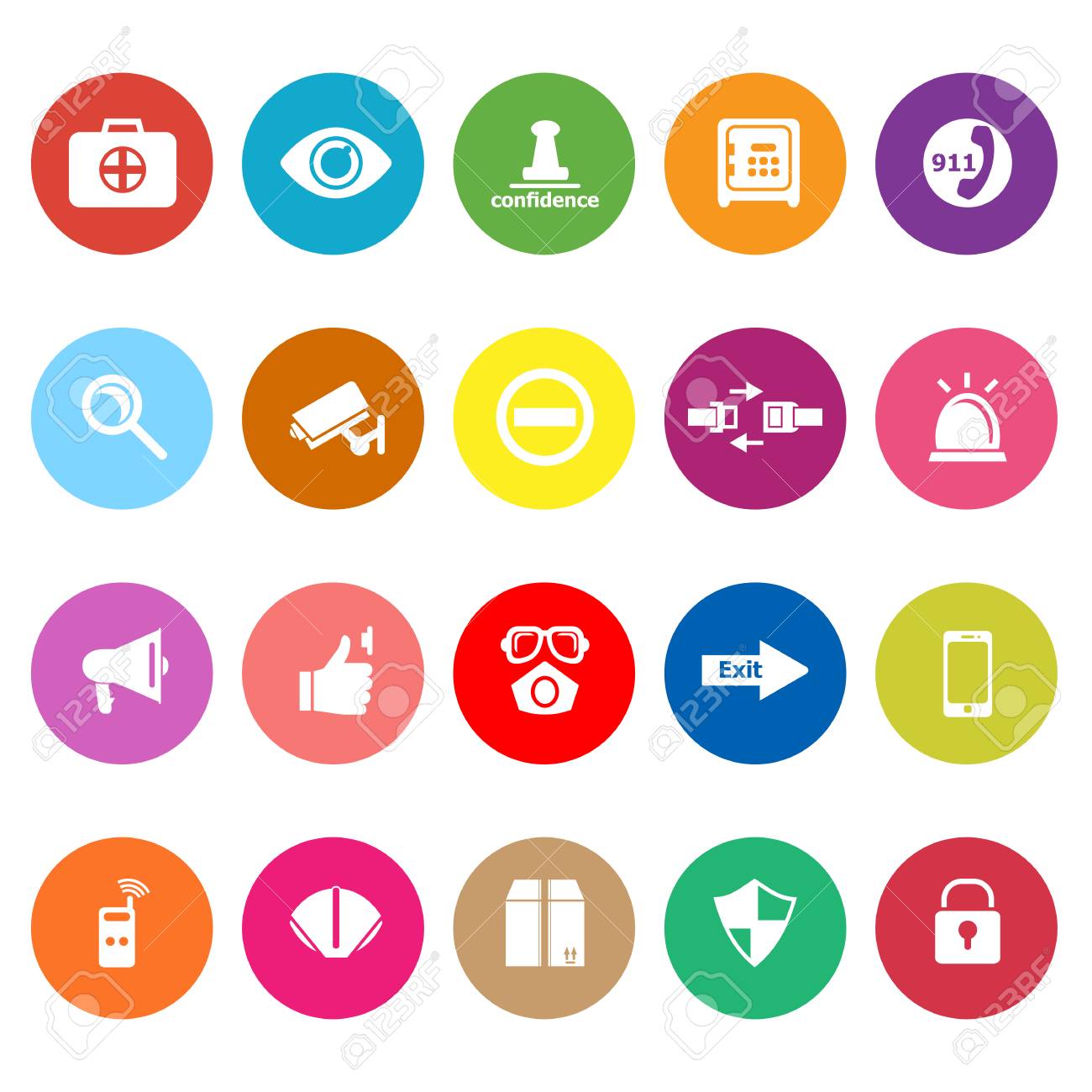 Security flat icons on white background, stock vector - 25745399 Security flat icons on white background, stock vector - 25745399