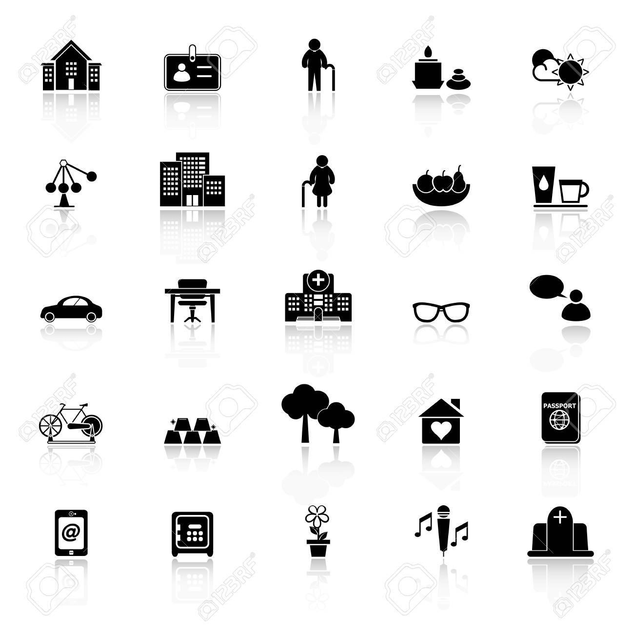 Retirement community icons with reflect on white background, stock vector - 35610462 Retirement community icons with reflect on white background, stock vector - 35610462