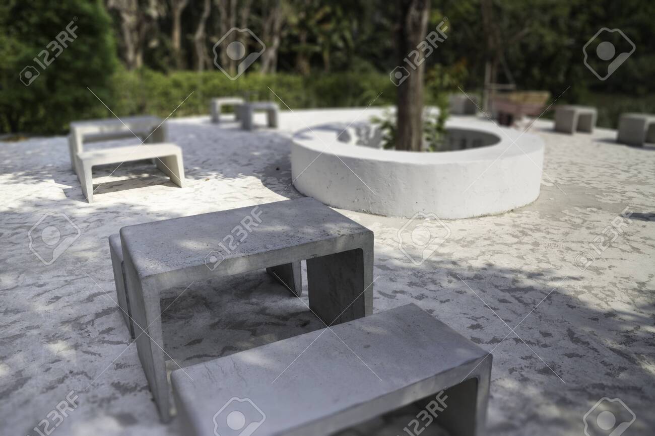 Modern Concrete Style Furniture In Outdoor Garden Stock Photo Stock Photo Picture And Royalty Free Image Image 136958610