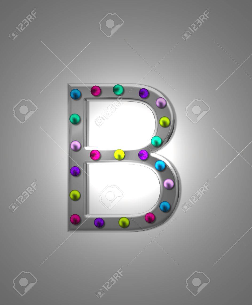 the letter b in the alphabet set metal marquee is grey metal illuminated letter b