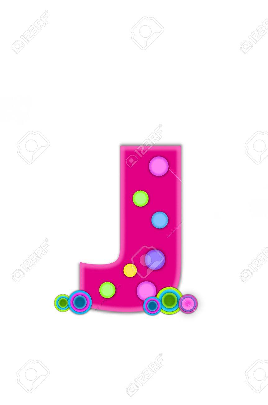 the letter j in the alphabet set dots is hot pink with lighter letter j outline