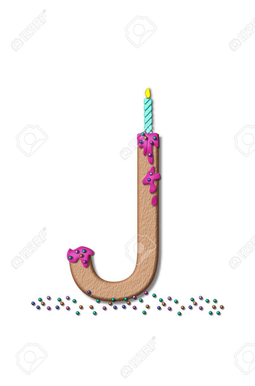 La Letra J Desde El Alfabeto De Cumpleaños Feliz Es De Color Canela Con Pastel Relleno Con Textura Similar Carta Es Helado Con Merengue Rosa Y