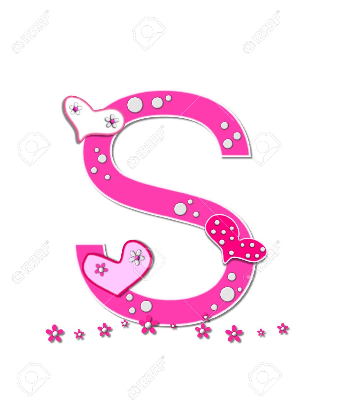 Der Buchstabe S In Der Alphabet Set Heartfull Ist Rosa Mit Weissen Skizziert Tupfen Und Herzen Verzieren Brief Mit Einer Linie Aus Rosa Blumen An Der Unterseite Lizenzfreie Fotos Bilder Und Stock Fotografie