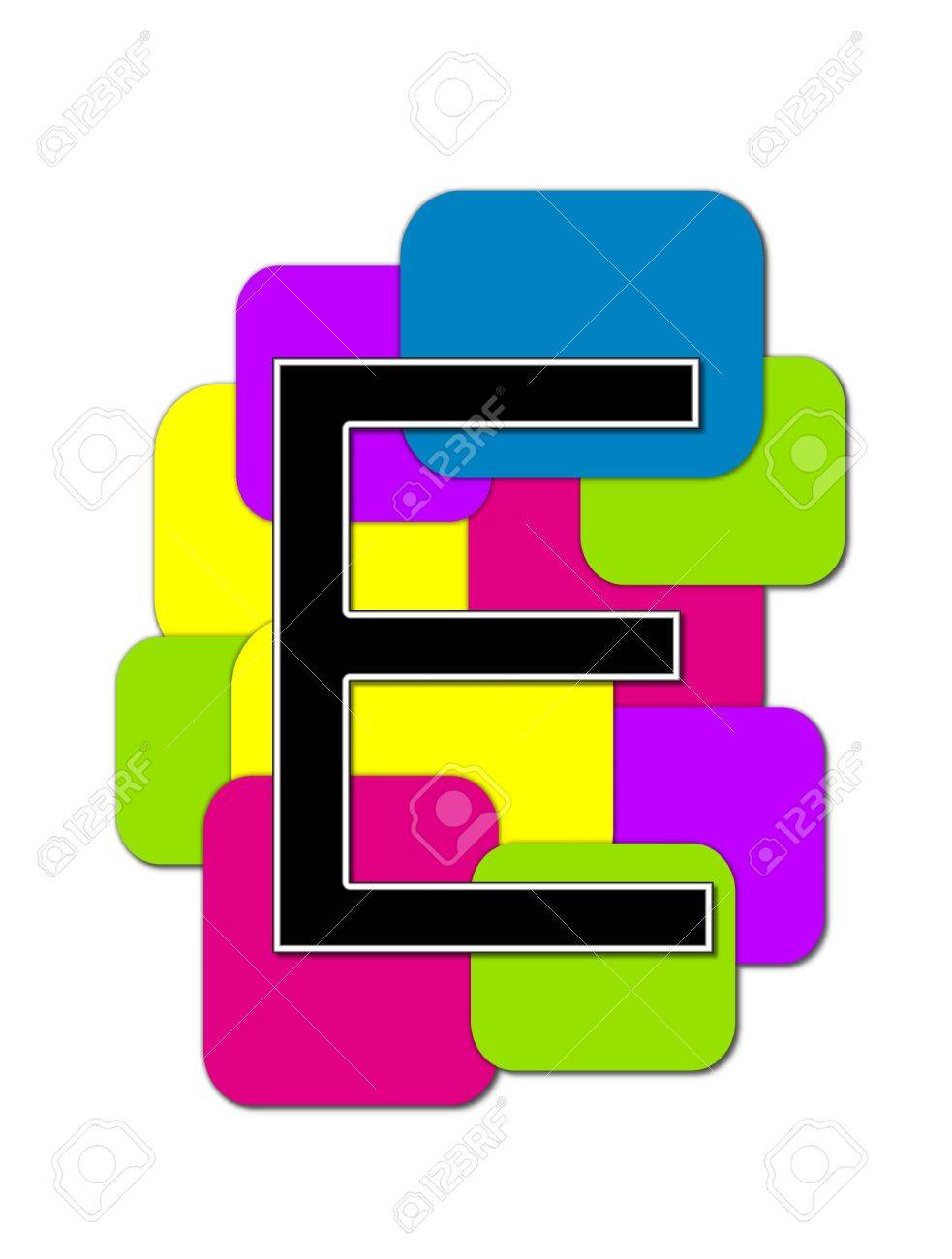 La Letra E En El Alfabeto Ajuste Geométrica Es De Color Negro Y Con Bordes En Color Blanco Carta Sienta En Un Grupo De Cuadrados Y Rectángulos