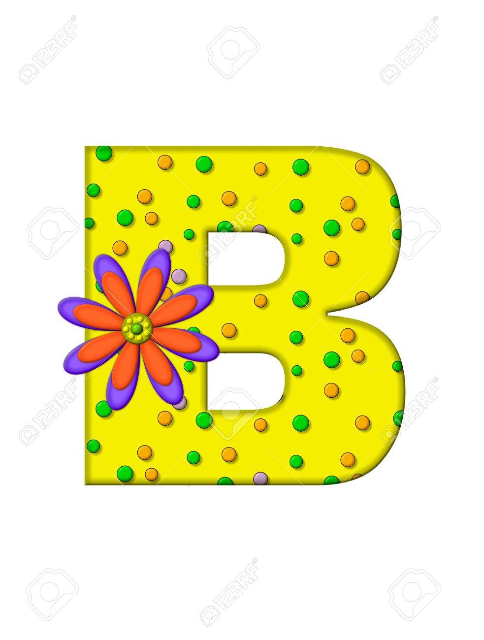 La Letra B En El Alfabeto Creado Zany Dots Es De Color Amarillo Con Los Círculos Multicolores Que Cubren La Superficie De La Letra Gran Flor