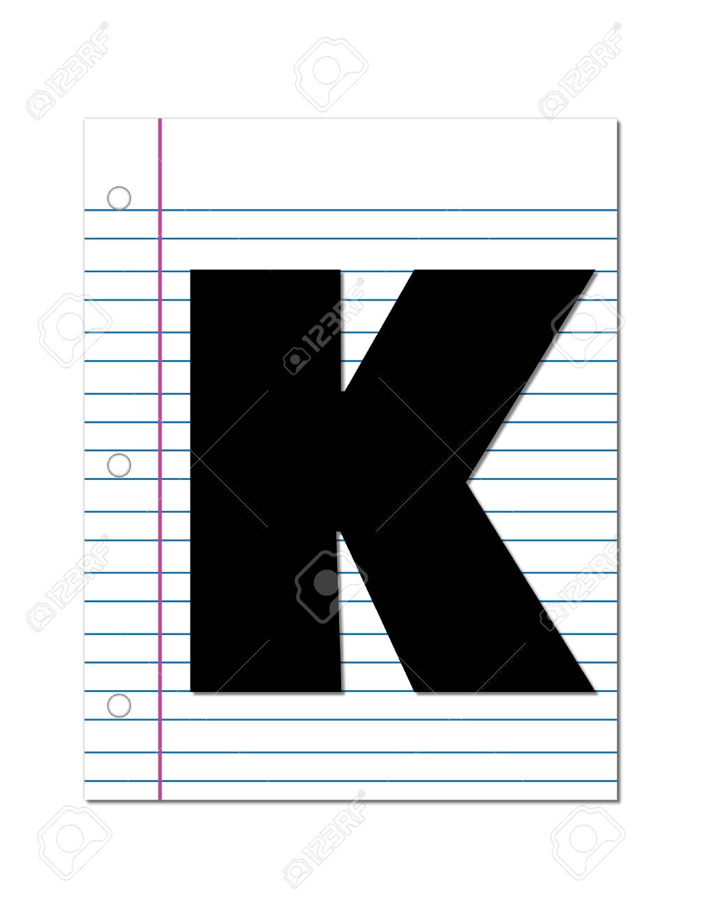 La Letra K En El Conjunto De Alfabeto De Inicio De La Escuela Es De Color Negro Carta Está Poniendo En Una Hoja De Papel De Cuaderno Este