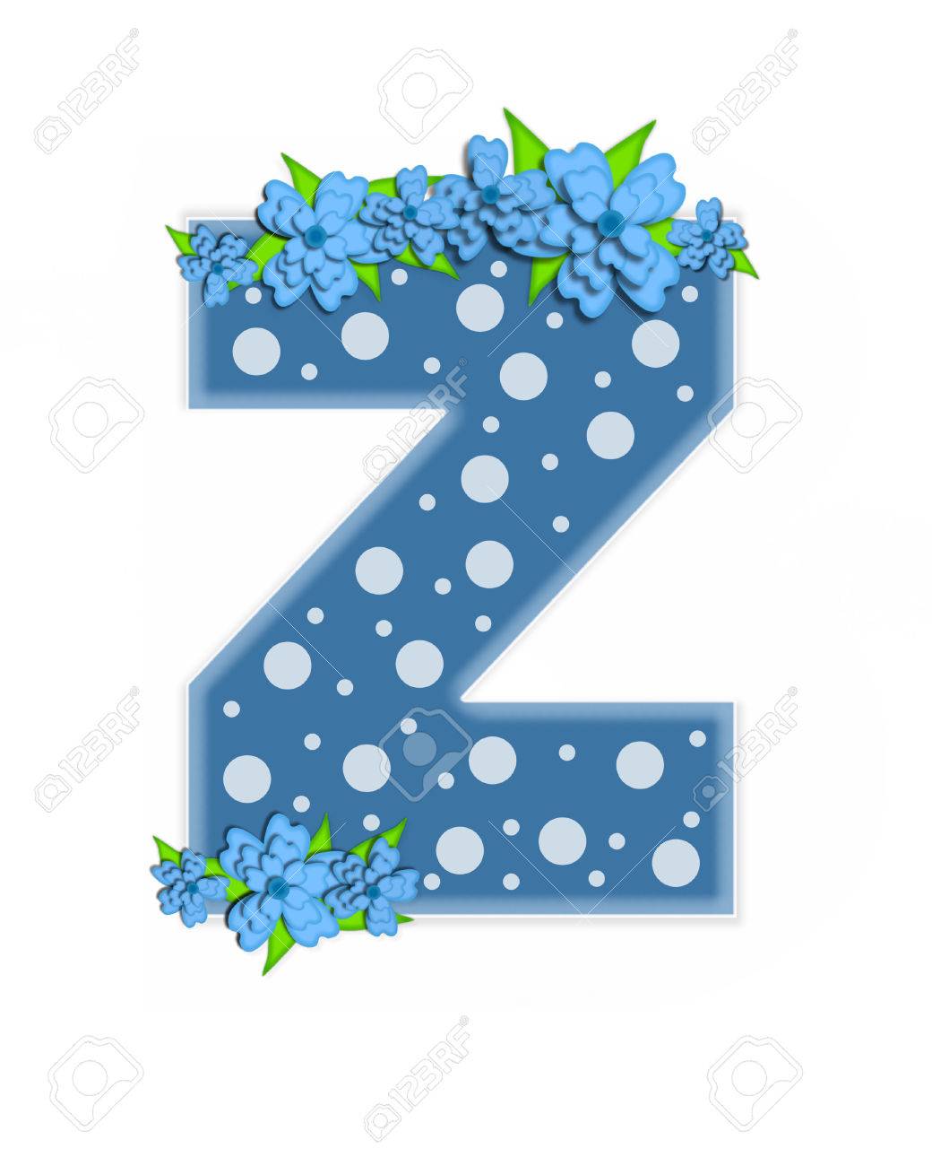 La Letra Z En El Conjunto Del Alfabeto De Dusty Puntos Azules Es Azul Carta Está Decorado Con Flores De Color Azul Y Está Cubierto De Grandes Y