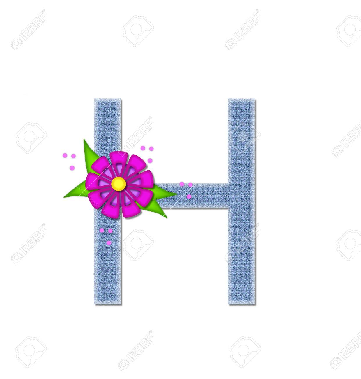 La Letra H En El Conjunto De Alfabeto De Denim Dandy Está Lleno De Mezclilla De Color Azul Claro Carta Está Decorado Con Flores De Colores