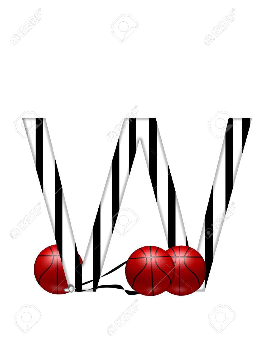 Der Buchstabe W In Der Alphabet Set Schiedsrichter Ist Schwarz Und Weiss Gestreift Eine Pfeife Auf Einem Schwarzen Band Und Basketballe Schmucken Jeden Buchstaben Lizenzfreie Fotos Bilder Und Stock Fotografie Image 62985122