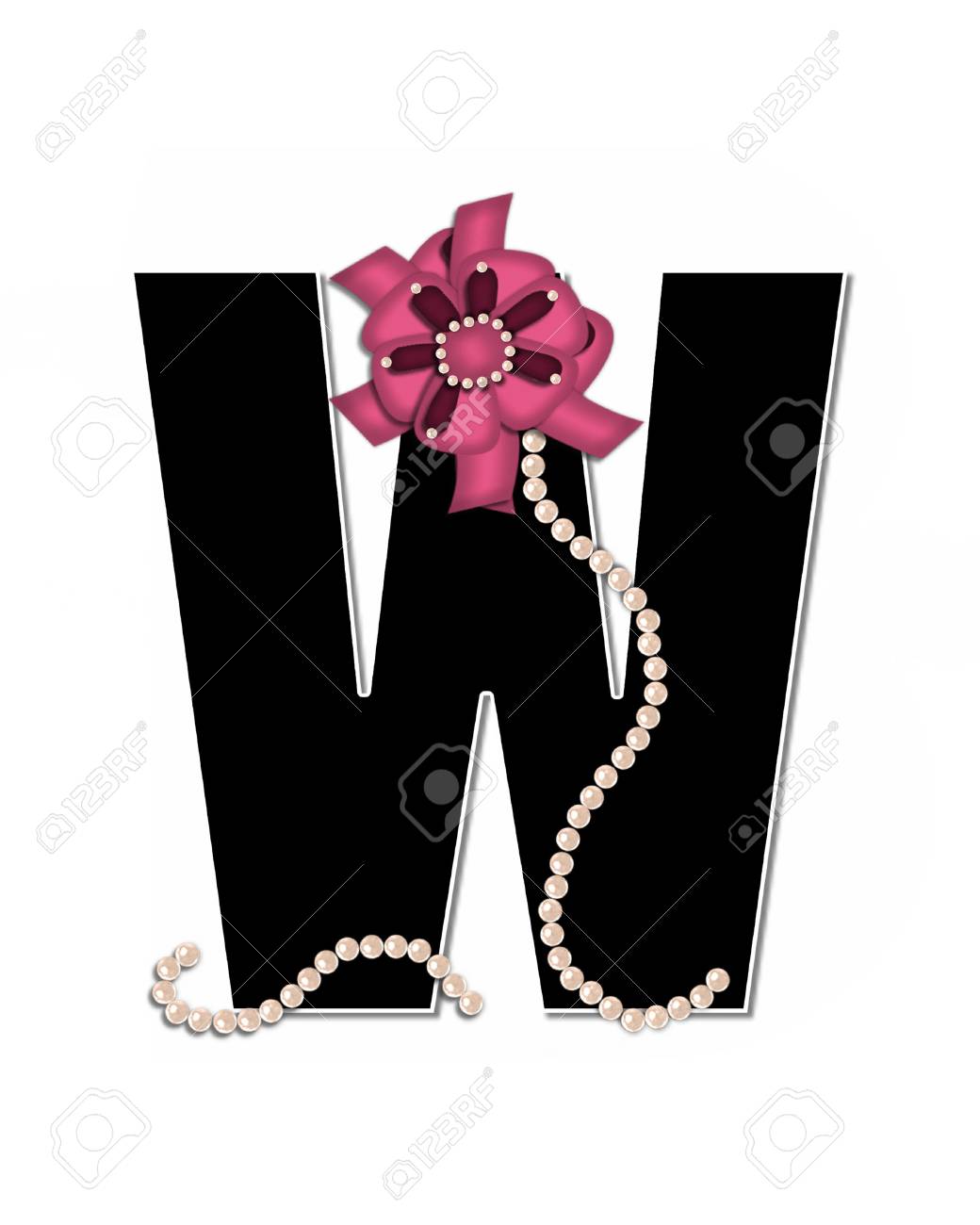 Der Buchstabe W Im Alphabetsatz Ribbon Trimmed Ist Schwarz Und Weiss Umrandet Brief Ist Mit Bunten Schleifen Mit Perlen Verziert Verziert Perlenstrange Fallen Vom Bogen Und Legen Unten Am Buchstaben Lizenzfreie Fotos